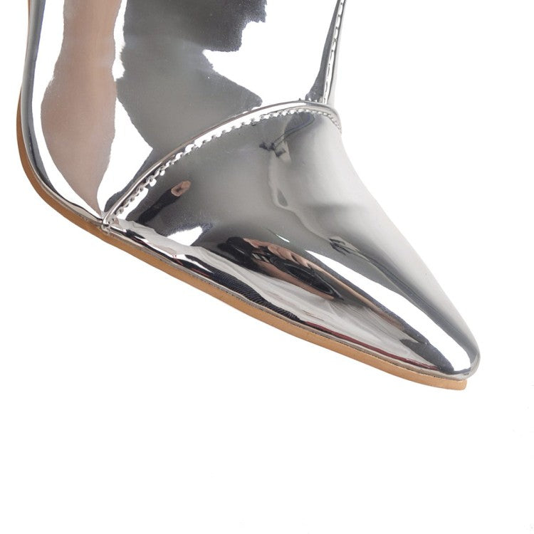 Women Patent Leather Pointed Toe Stiletto Heel Over the Knee Boots