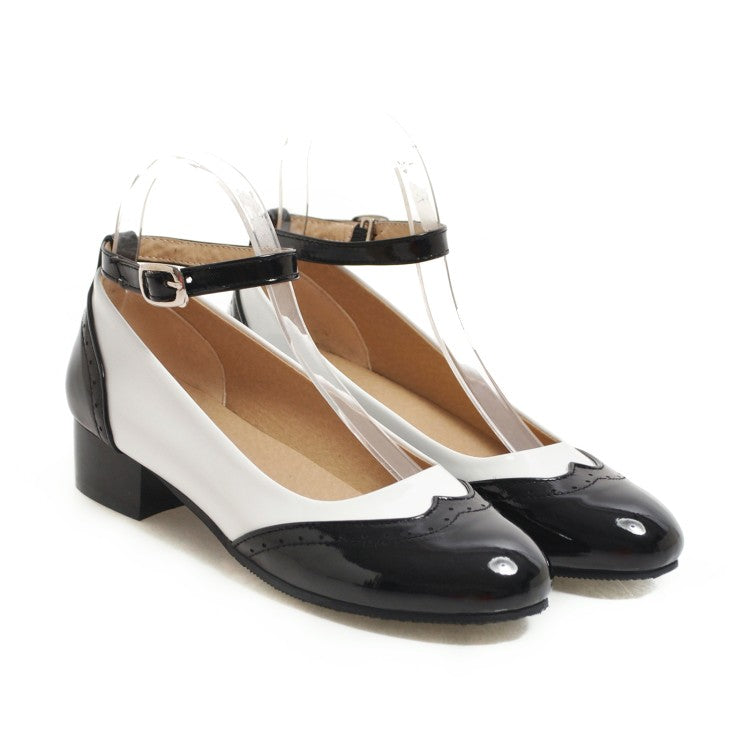 Women Color Block Mary Jane Low Heels Pumps