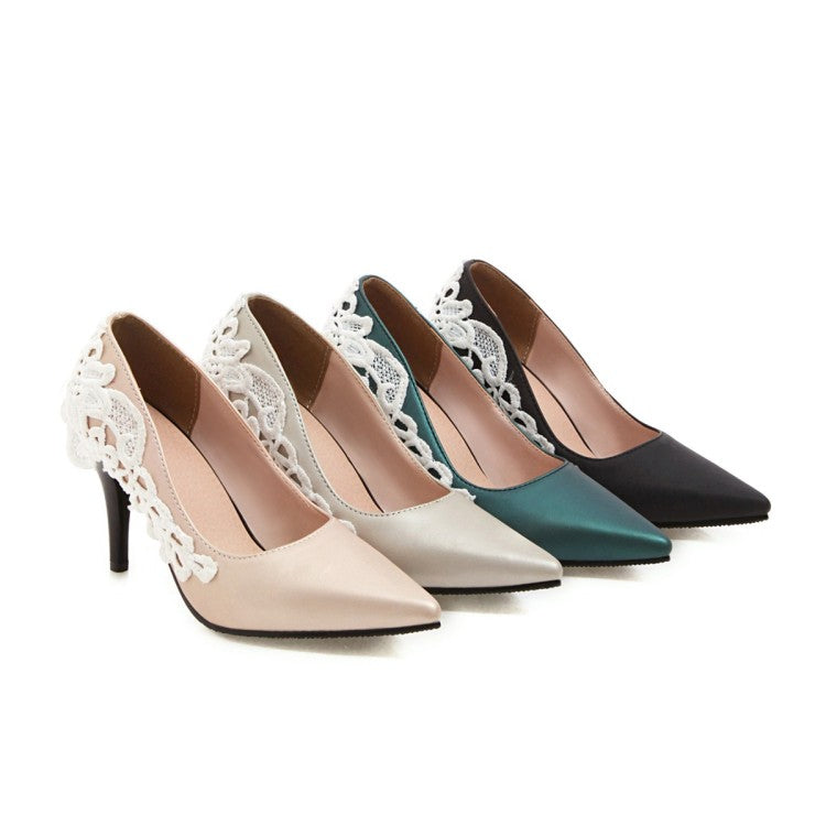 Pointed Toe Lace Women High Heels Stiletto Pumps