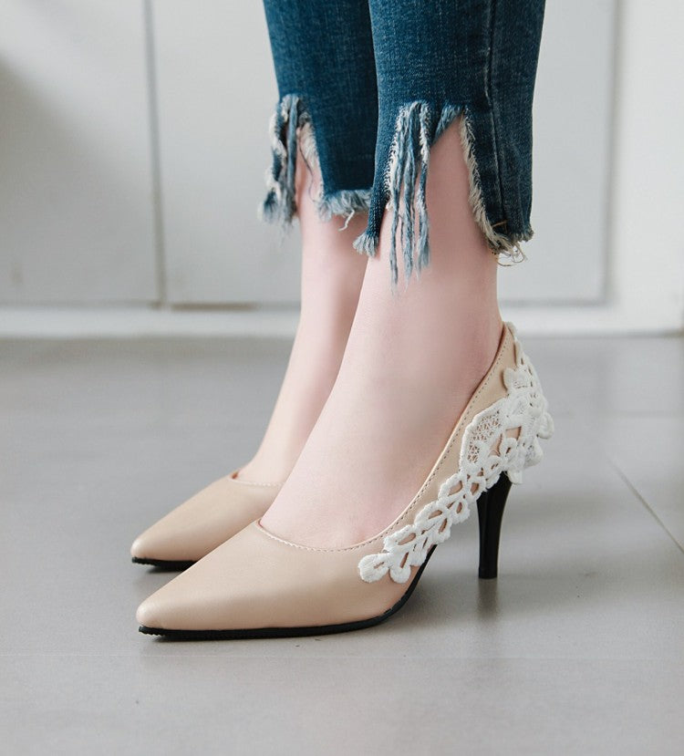 Pointed Toe Lace Women High Heels Stiletto Pumps