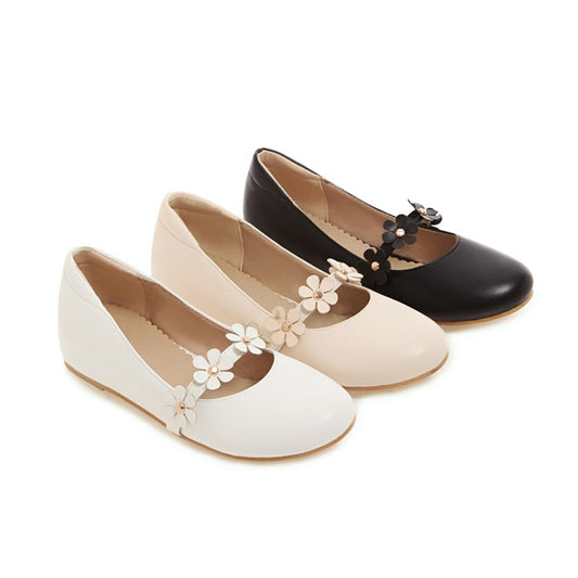 Women Flowers Flats Mary Jane Shoes