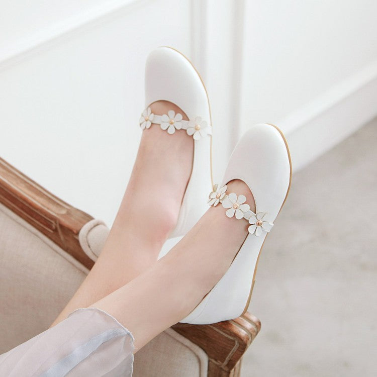 Women Flowers Flats Mary Jane Shoes