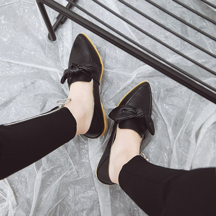 Women Pointed Toe Bowtie Flats Shoes