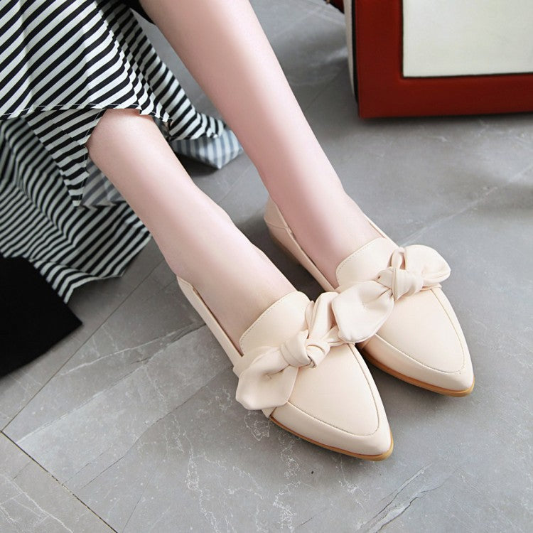 Women Pointed Toe Bowtie Flats Shoes