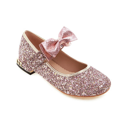 Women Sequined Bowtie Flats Mary Jane Shoes