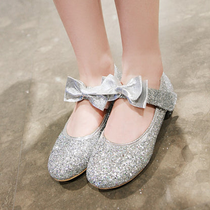 Women Sequined Bowtie Flats Mary Jane Shoes