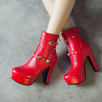 Women Rivets Platform High Heel Short Boots