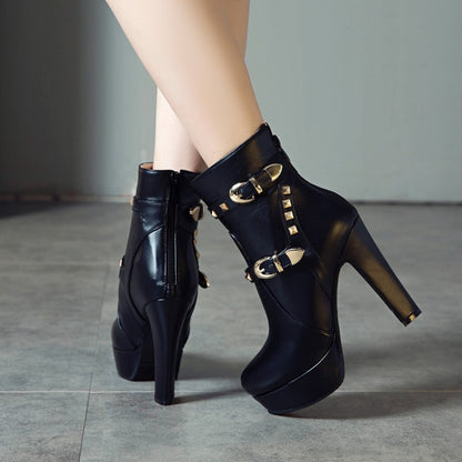 Women Rivets Platform High Heel Short Boots