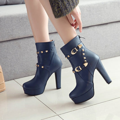 Women Rivets Platform High Heel Short Boots