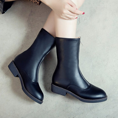 Women Zipper Low Heel Short Boots