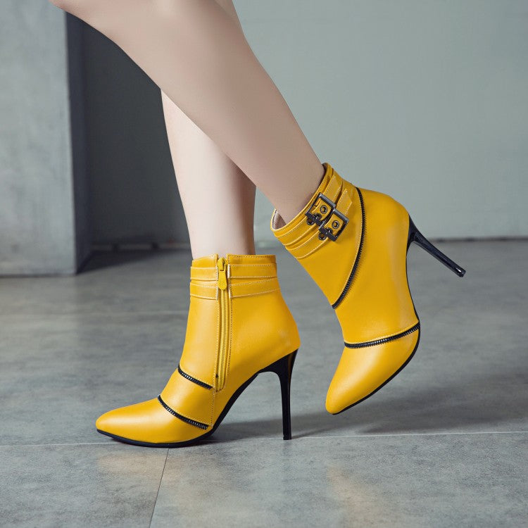 Women Color Block High Heel Stiletto Short Boots