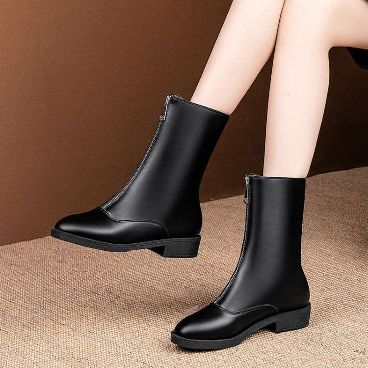 Women Zipper Low Heels Short Boots