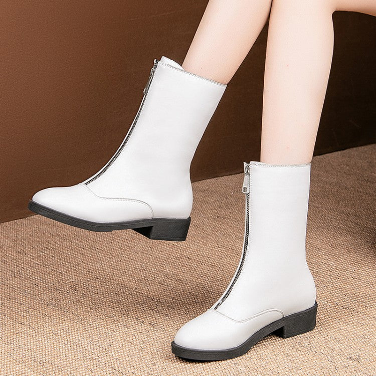 Women Zipper Low Heels Short Boots