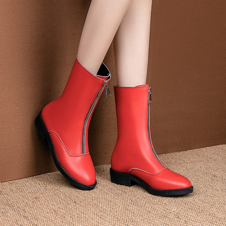 Women Zipper Low Heels Short Boots