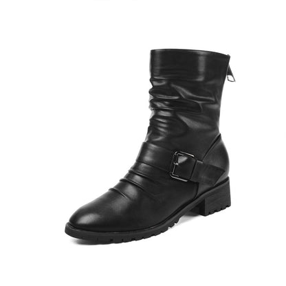 Women Soft Pu Leather Middle Heels Short Boots