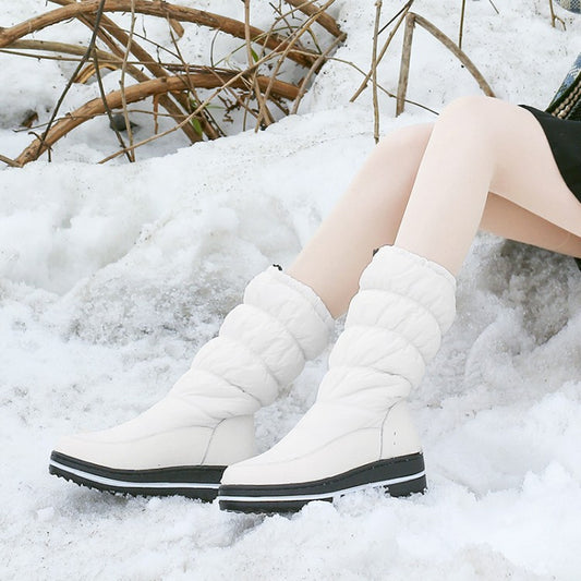 Women Heels Winter Down Mid Calf Snow Boots