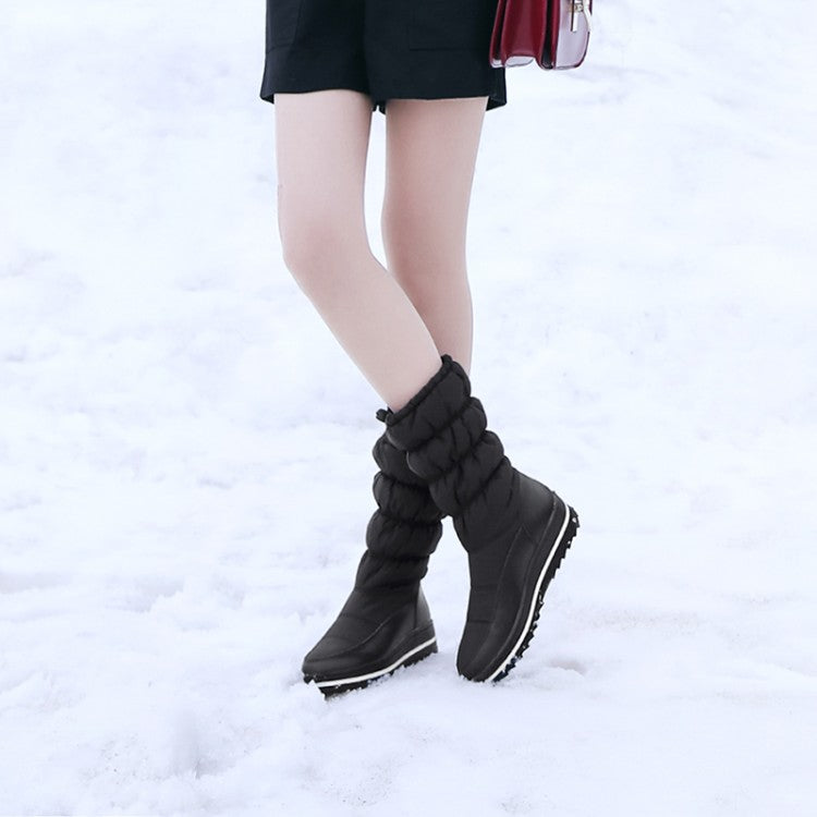 Women Heels Winter Down Mid Calf Snow Boots