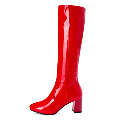 Side Zippers Block Chunky Heel Knee High Boots for Women