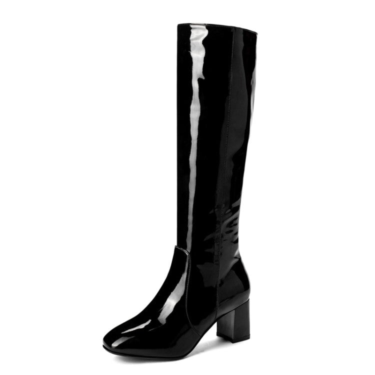 Side Zippers Block Chunky Heel Knee High Boots for Women