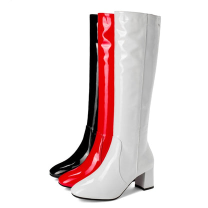 Side Zippers Block Chunky Heel Knee High Boots for Women