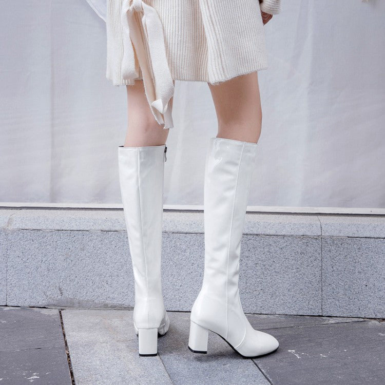 Side Zippers Block Chunky Heel Knee High Boots for Women