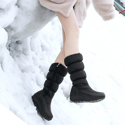 Women Wedges Heels Winter Down Mid Calf Snow Boots