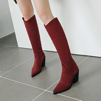 Pointed Toe Beveled Heel Knee-High Boots for Women