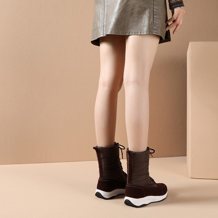 Women Leather Platform Wedges Heels Down Short Snow Boots