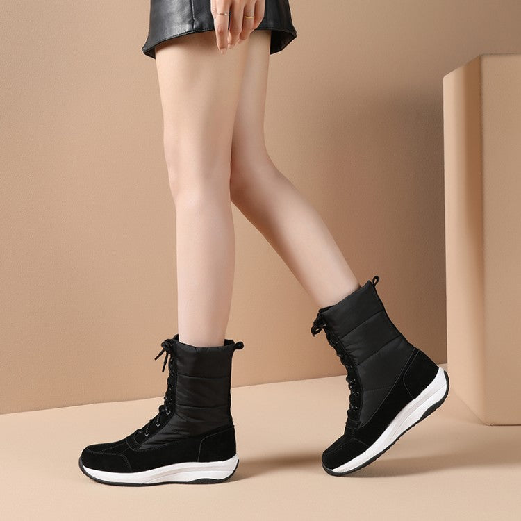 Women Leather Platform Wedges Heels Down Short Snow Boots