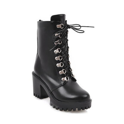 Women Block Heels Short Motorcycle Boots