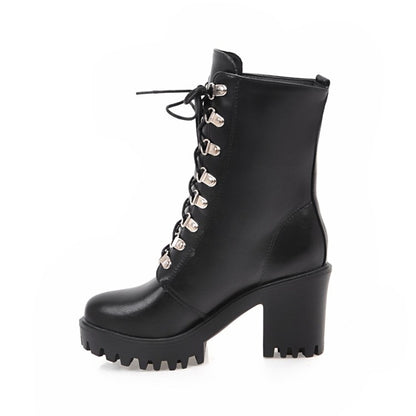 Women Block Heels Short Motorcycle Boots