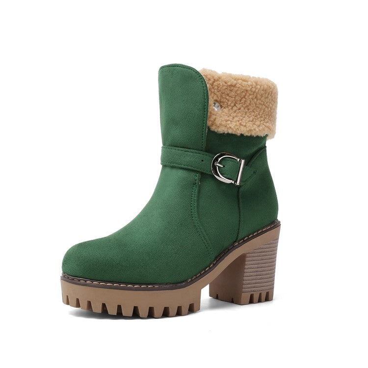 Women Buckle High Heels Short Boots