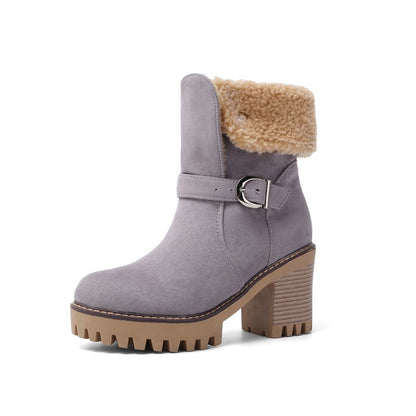 Women Buckle High Heels Short Boots