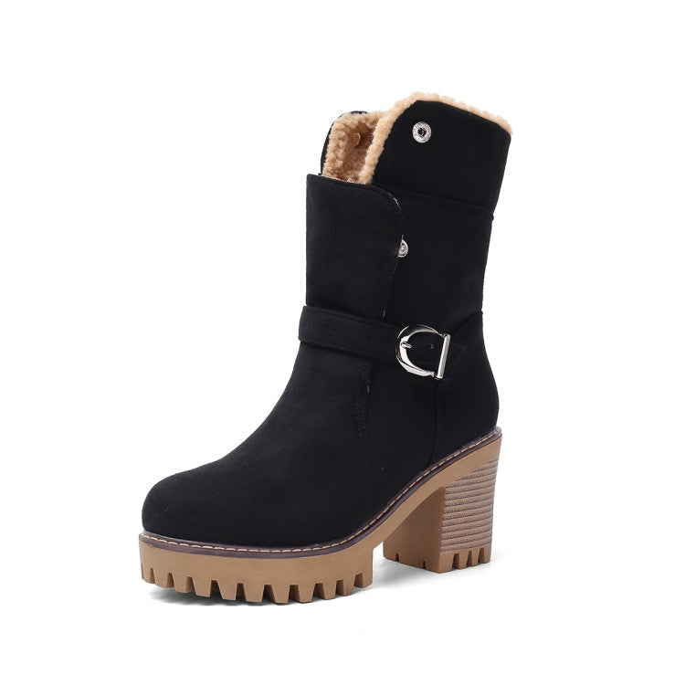 Women Buckle High Heels Short Boots