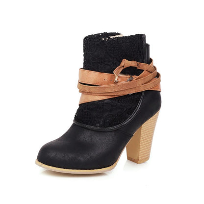 Women Buckle Belt High Heel Short Boots