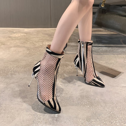 Women Pointed Toe Hollow Out High Heels Short Boots