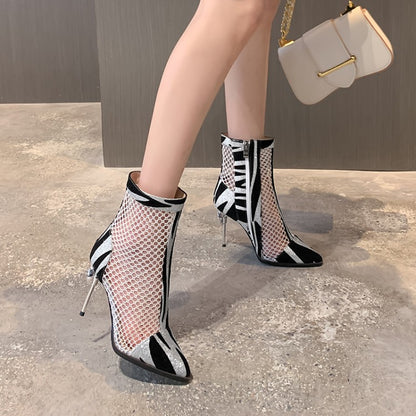 Women Pointed Toe Hollow Out High Heels Short Boots