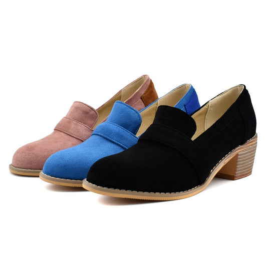 Women Suede Block Heels Pumps