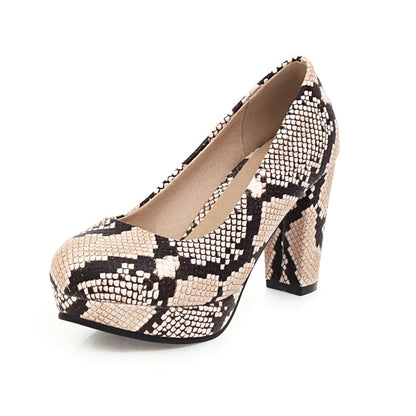 Women Printed High Heels Chunky Platform Pumps