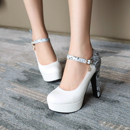 Women Ankle Strap High Heels Platform Pumps