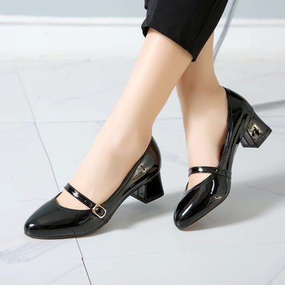 Women Mary Jane Block Heels Pumps