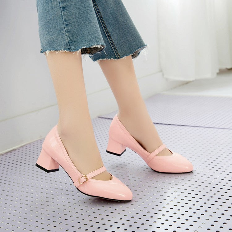 Women Mary Jane Block Heels Pumps