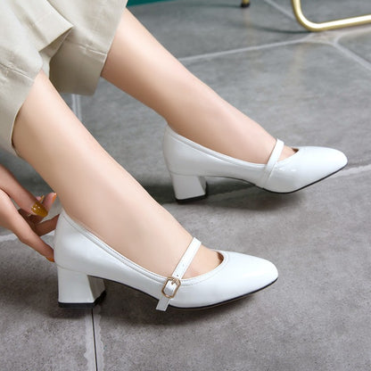 Women Mary Jane Block Heels Pumps