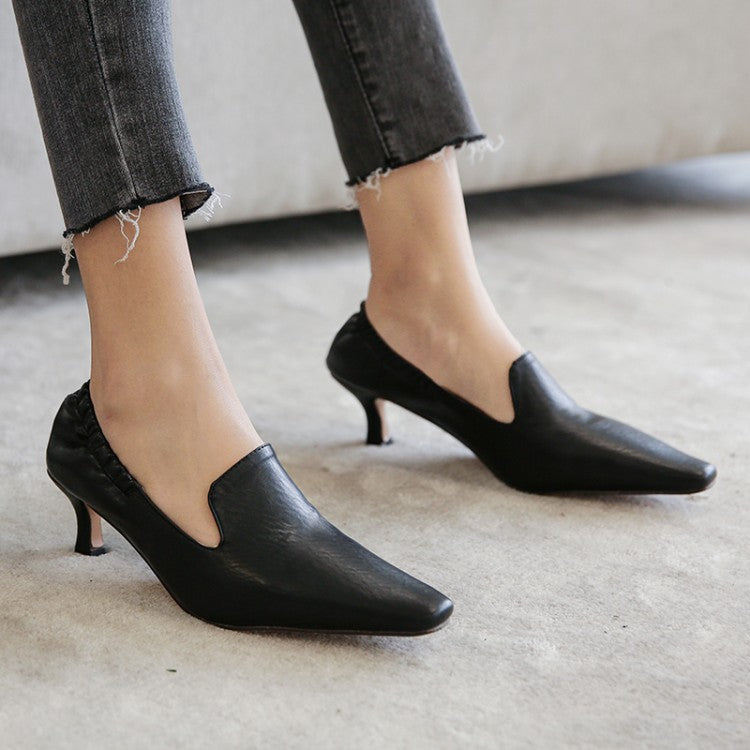 Women Slip on Pointed Toe Block Heels Pumps