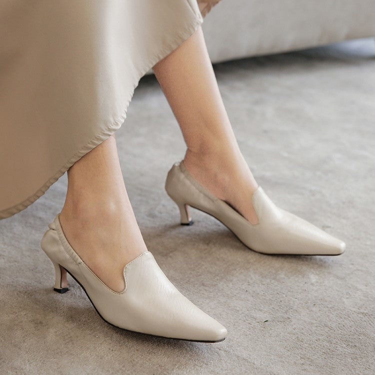 Women Slip on Pointed Toe Block Heels Pumps