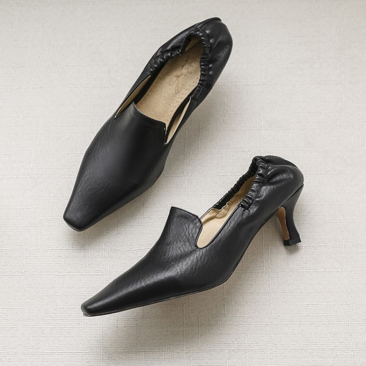 Women Slip on Pointed Toe Block Heels Pumps