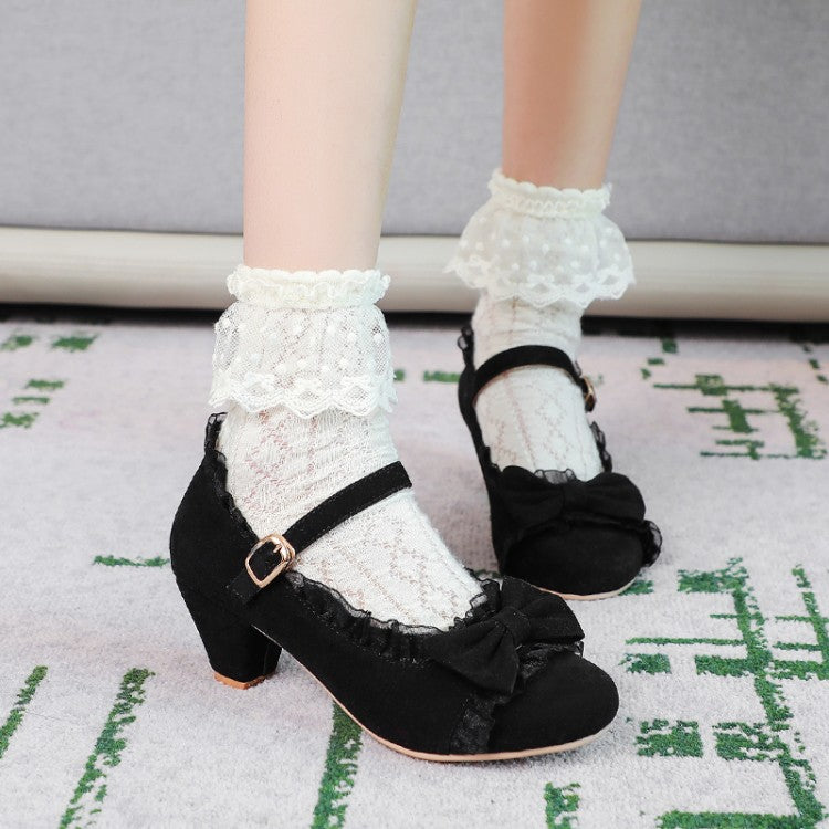 Women Bowtie Mary Jane Block Heels Pumps