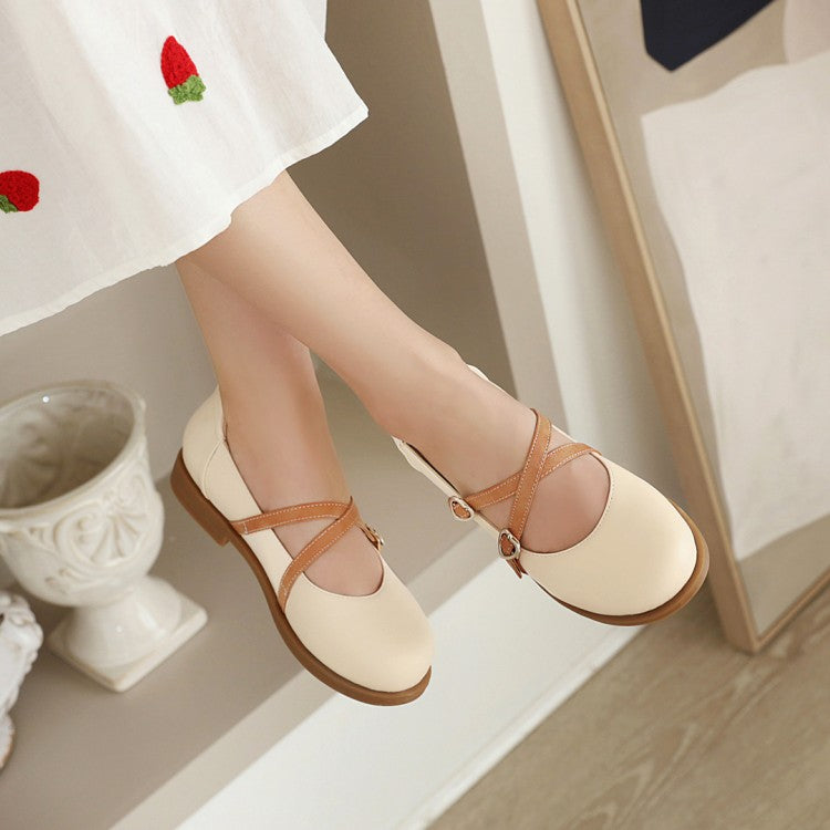 Women Buckle Belt Flats Mary Jane Shoes