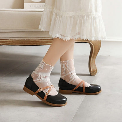 Women Buckle Belt Flats Mary Jane Shoes