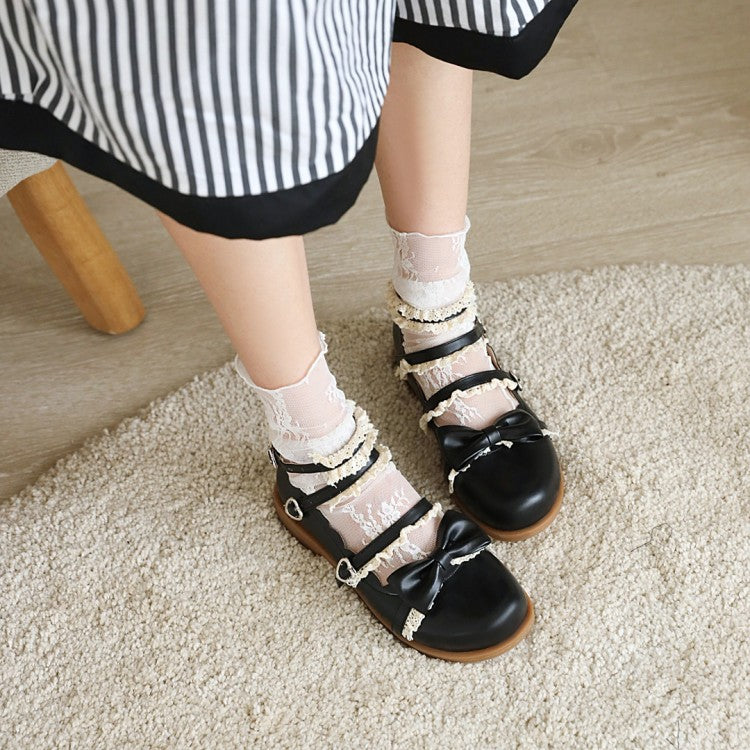 Women Bowtie Straps Flats Mary Jane Shoes